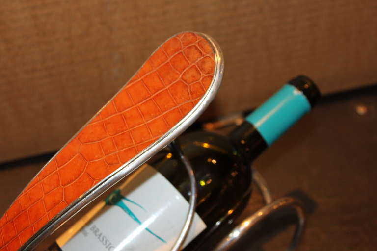 Unusual Hermes Silver and Alligator Wine Cradle In Excellent Condition In New York, NY