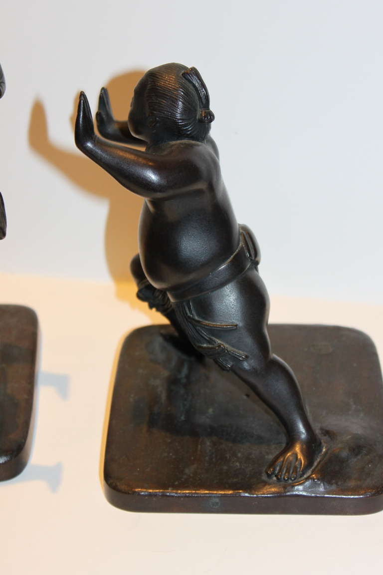 20th Century Japanese Meiji Period Bronze Sumo Wrestlers' Bookends