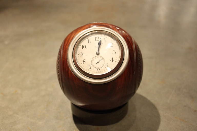 British An Unusual Lignum wood and silver Trophy Lawn Ball Form Ball 8 day Clock  