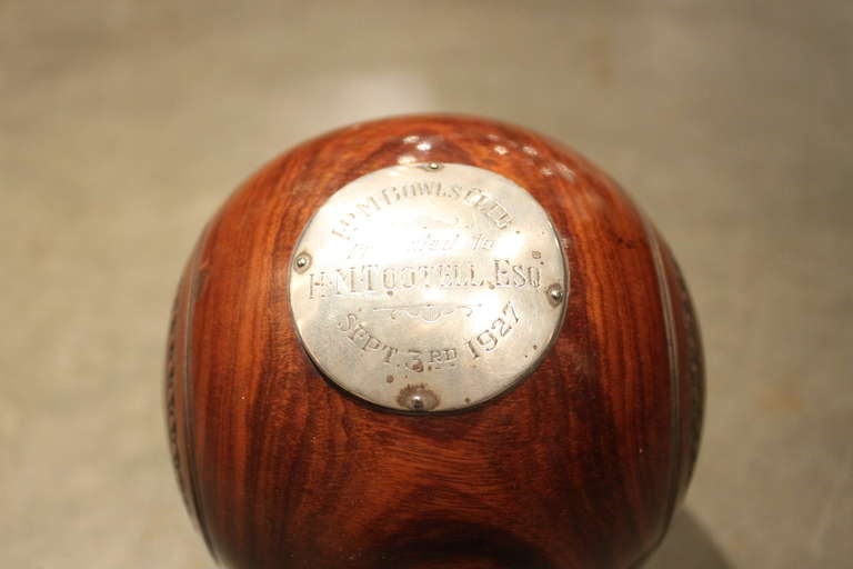 An Unusual Lignum wood and silver Trophy Lawn Ball Form Ball 8 day Clock   In Excellent Condition In New York, NY