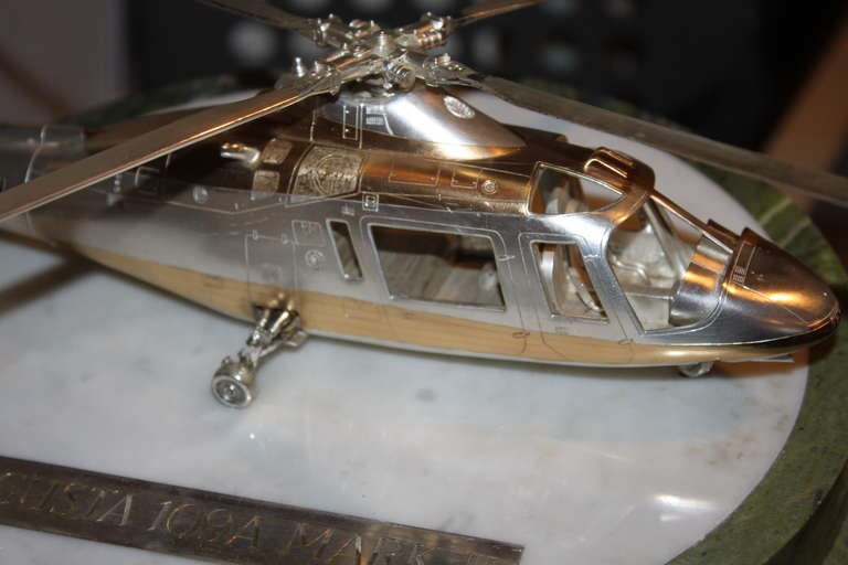 An Incredible Sterling and gilt helicopter on marble base by Garrard of London In Excellent Condition In New York, NY