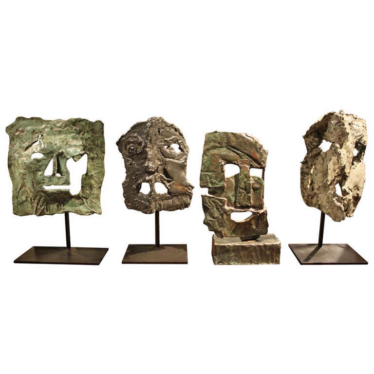 Awesome Collection of Unique Modernist Surrealist Bronze Mask Sculptures For Sale 2
