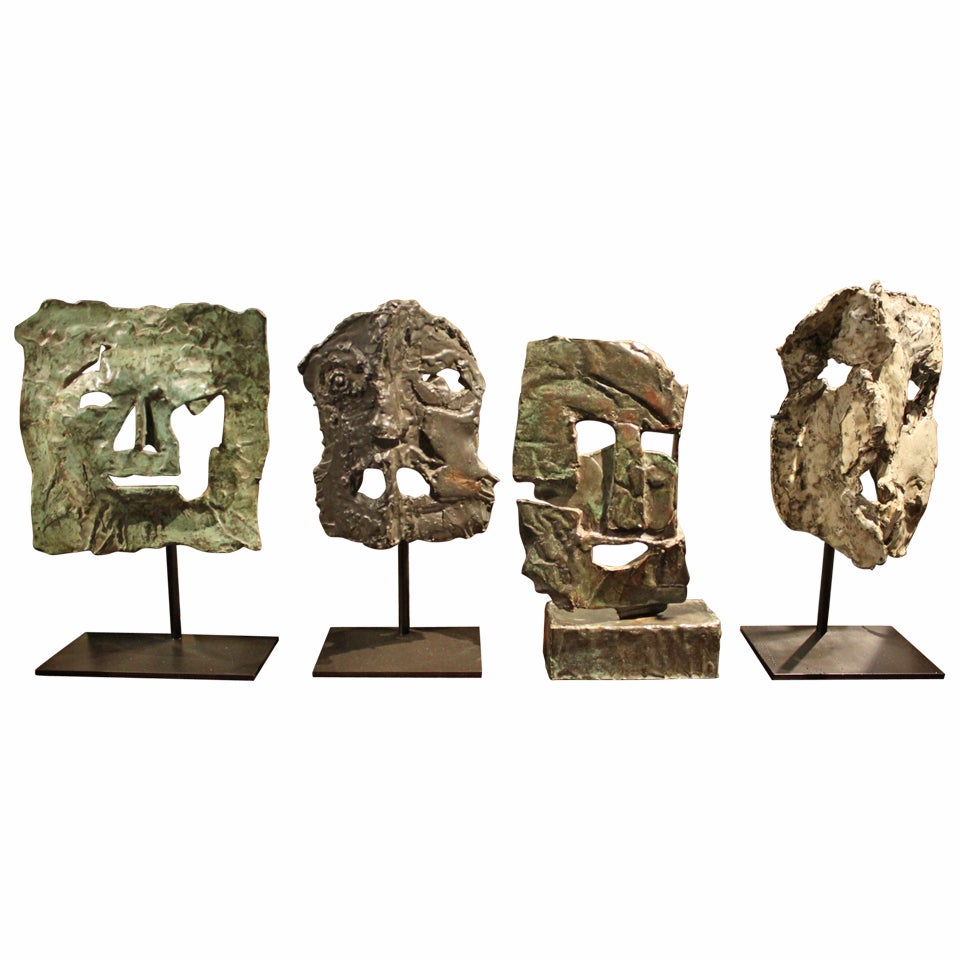 Awesome Collection of Unique Modernist Surrealist Bronze Mask Sculptures For Sale
