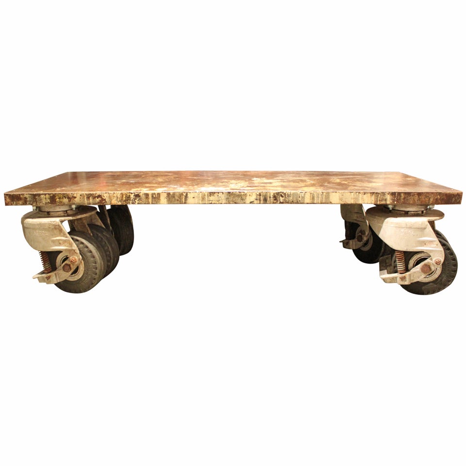 Amazing and Unique Coffee Table Fabricate from Giant Industrial Wheels  For Sale