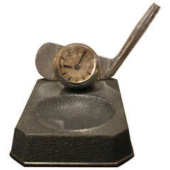 Extremely Rare Golf Form Clock and Vide Poche by Lecoultre, 1940