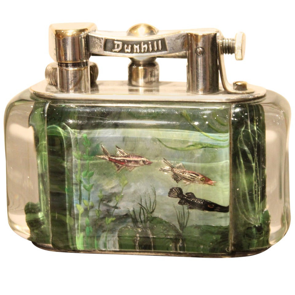 Fine Dunhill Reversed Carved and Painted Aquarium Lighter, 1950 For Sale