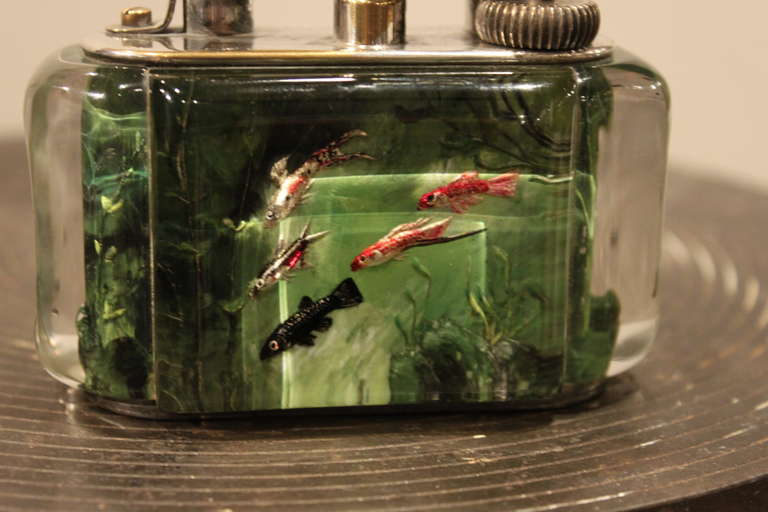 Fine Dunhill Reversed Carved and Painted Aquarium Lighter, 1950 In Good Condition For Sale In New York, NY