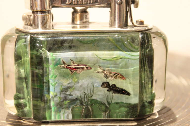 English Fine Dunhill Reversed Carved and Painted Aquarium Lighter, 1950 For Sale