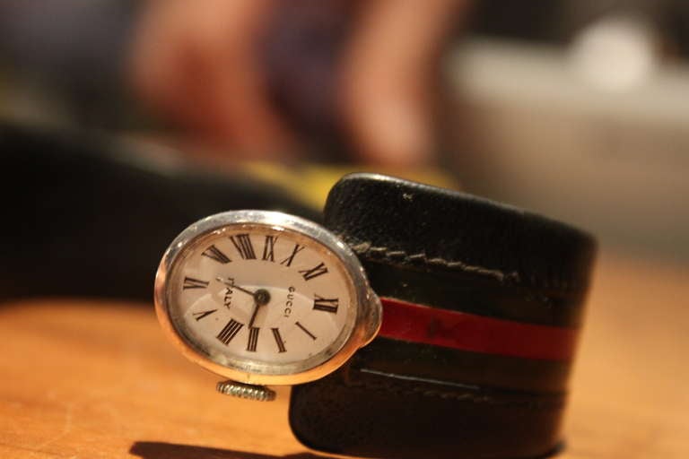 Leather Extremely Rare Gucci Sterling Horseshoe Form Watch 1970