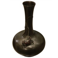 A Fine Meiji Period Crab Motif Bronze Vase