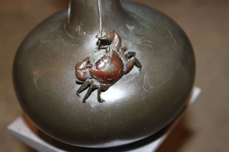 20th Century A Fine Meiji Period Crab Motif Bronze Vase