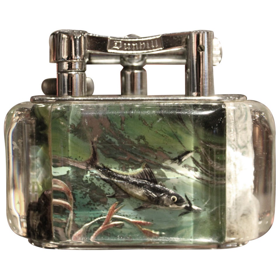 Fine Dunhill Reversed Carved and Painted Aquarium Lighter, 1950