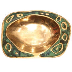 A Fine Pepe Mendoza Brass and Ceramic Ashtray Mexico 1960