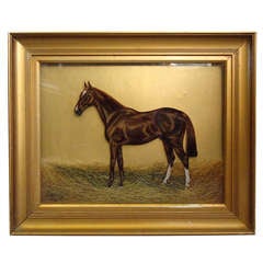 Antique A Very Unusual Late 19th Century Reverse Glass Oil Painting
