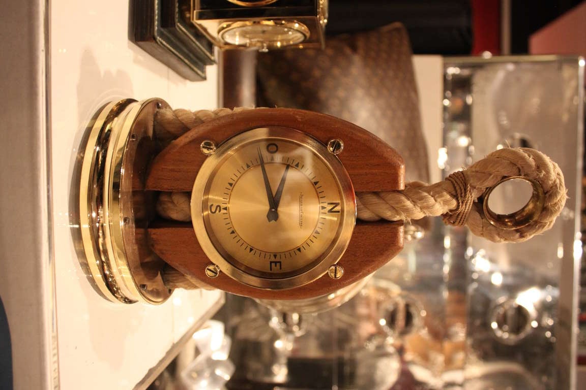 This Rare Hemes/Jaeger lecoultre clock is one that we have never seen before. It is made of brass, wood and rope. The condition is perfect. Super quality.