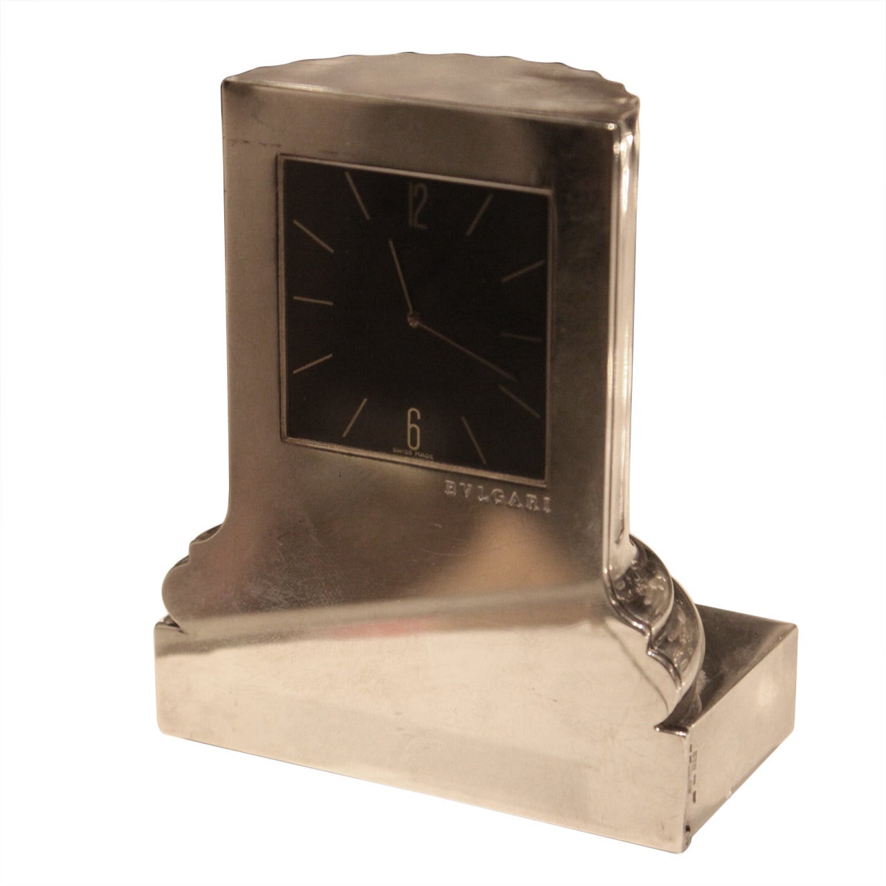 Bulgari Sterling Roman Column Clock For Sale
