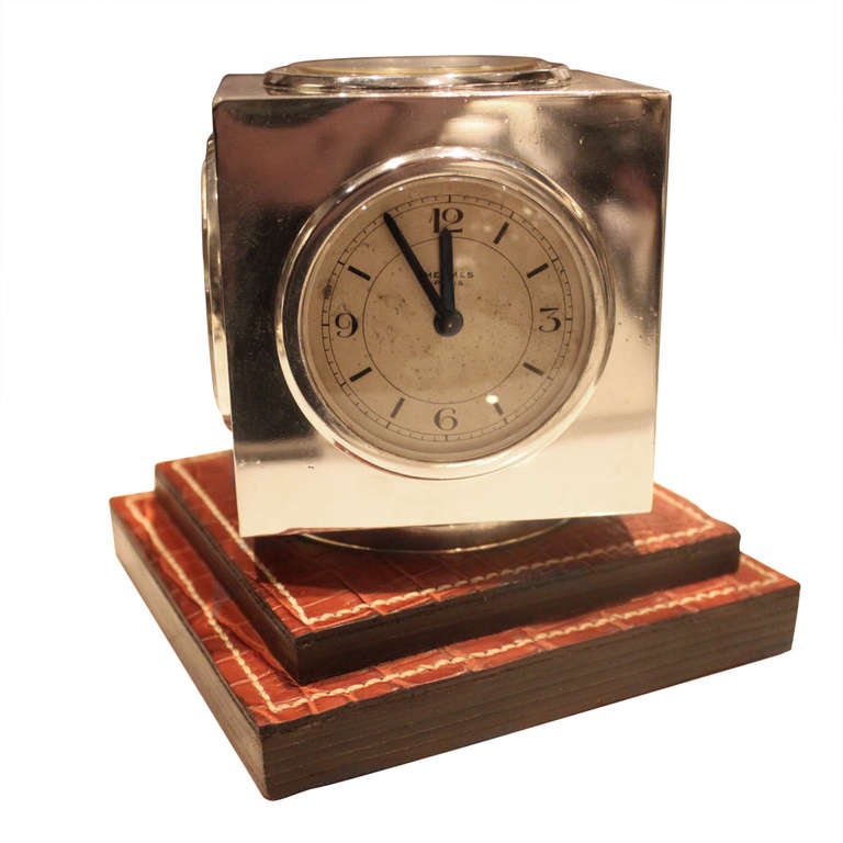 Hermes Dupre Lafon Crocodile Cube Clock For Sale at 1stDibs