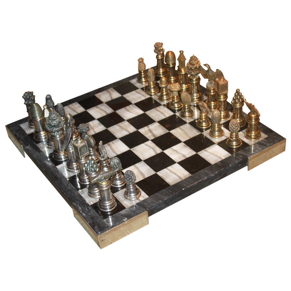 A Fine Cartier Custom Order Sterling Silver Chess Set 1950