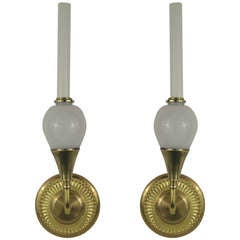 ON SALE Pair of Opaline Glass Brass Sconce (Two Pair Available) 12