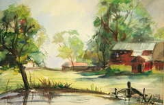 Vintage Red Barn Watercolor