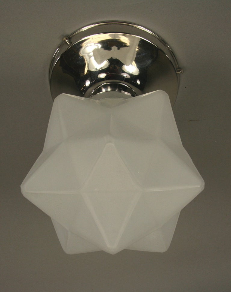 Frosted Glass Star Semi Flush Mount In Good Condition In Douglas Manor, NY
