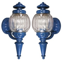 Pair embossed glass blue nautical  sconce