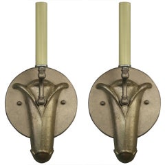 Pair Deco` silver leaf sconce