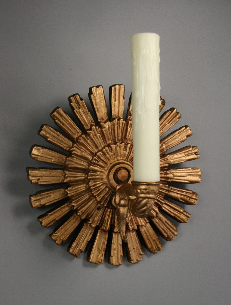 ON SALE Pair  Large Sunburst Gilded Sconces
