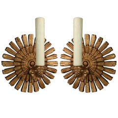 ON SALE Pair  Large Sunburst Gilded Sconces