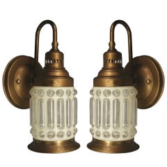 Pair Nautical  Brass Bubbled Glass Sconces