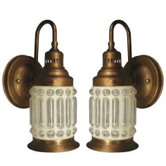 Pair Nautical  Brass Bubbled Glass Sconces