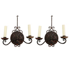 Pair of Distressed Scrolled Wrought Sconces