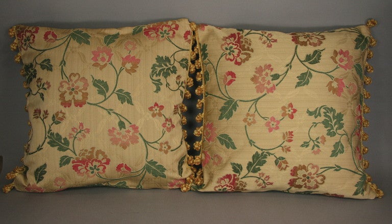 Pair botanical brocade silk pillow
