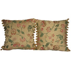 Vintage Pair botanical brocade silk pillow
