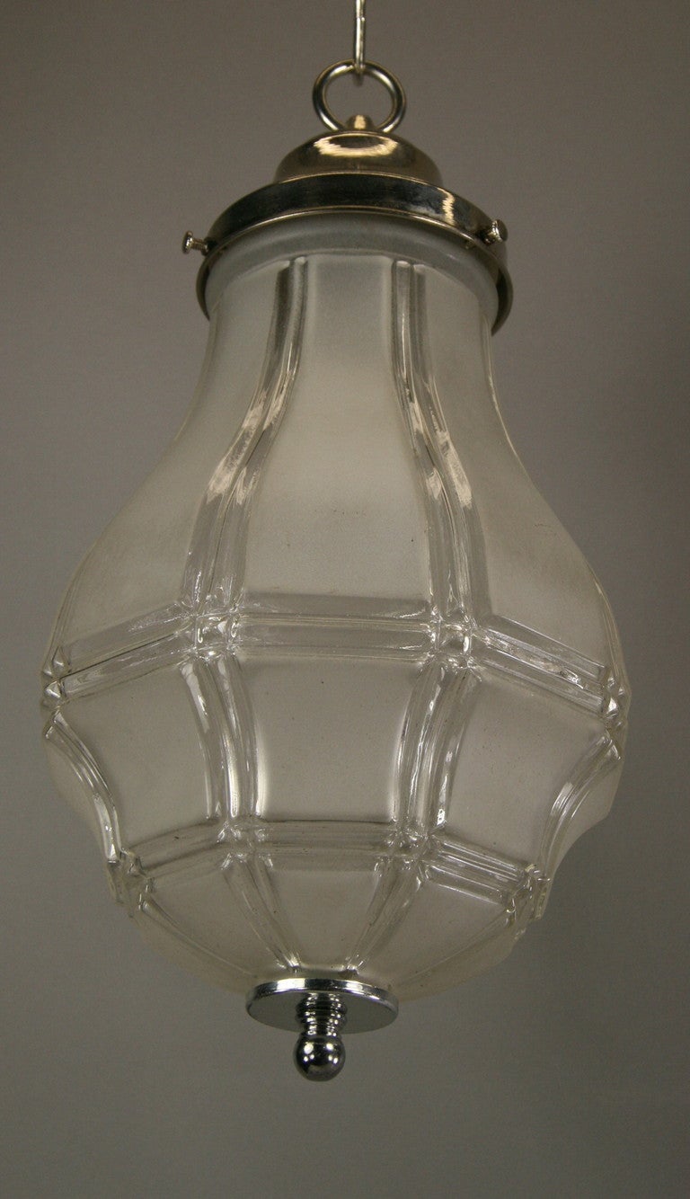 Italian 1920s Clear Etched Glass Pendant(2 available)