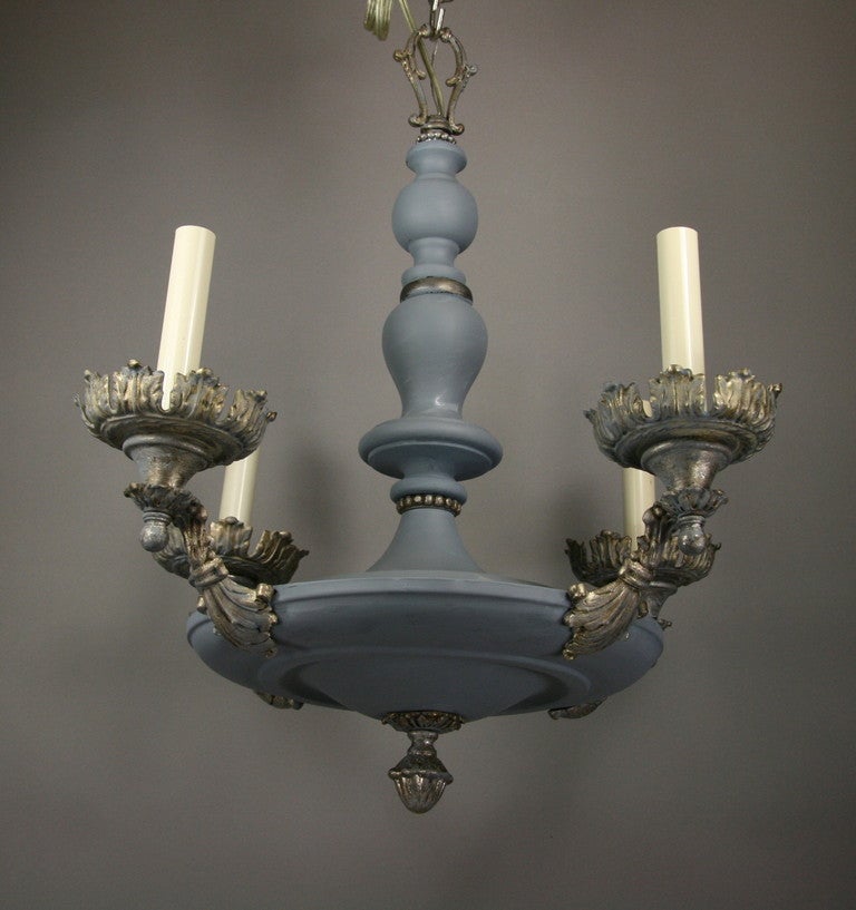 Circa 1920's  Pale Blue Foliate Ceiling Fixture(2available) In Good Condition In Douglas Manor, NY