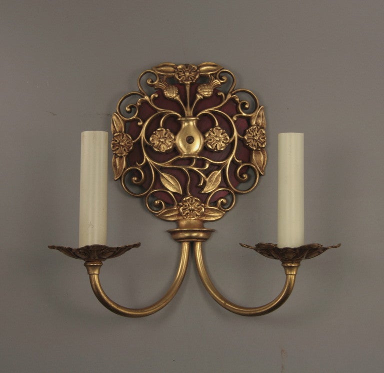 Pair of Arabesque Sconces In Good Condition In Douglas Manor, NY
