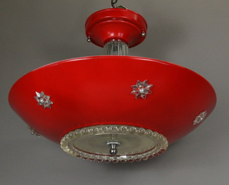 Red Glass Ceiling Fixture In Good Condition In Douglas Manor, NY