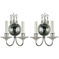 Pair of Double Arm Nickel Crystal Sconce 5
