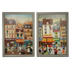 Pair Paris scene silk screen