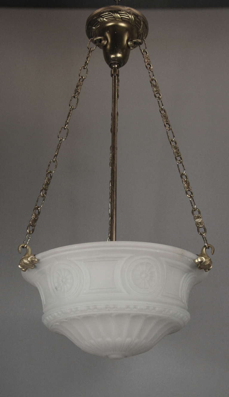 Brass 1910s Embossed Cast Glass Inverted Dome (2available)