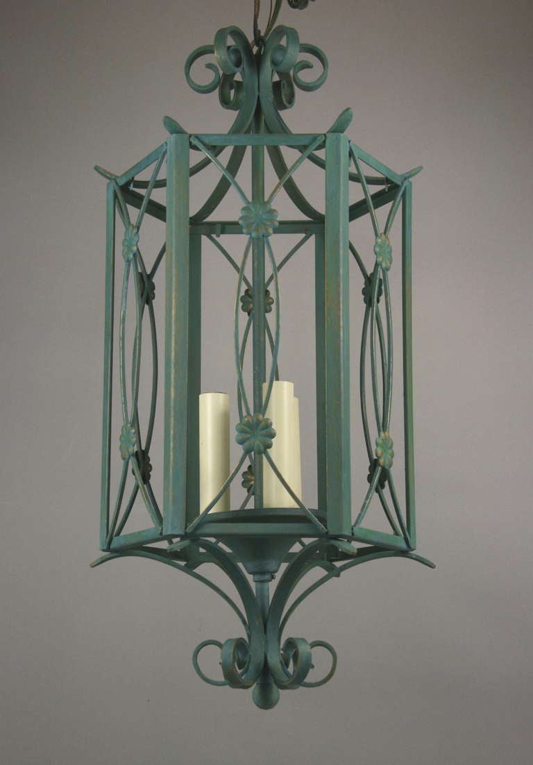 Italian Verdigris Scrolled Iron Lantern