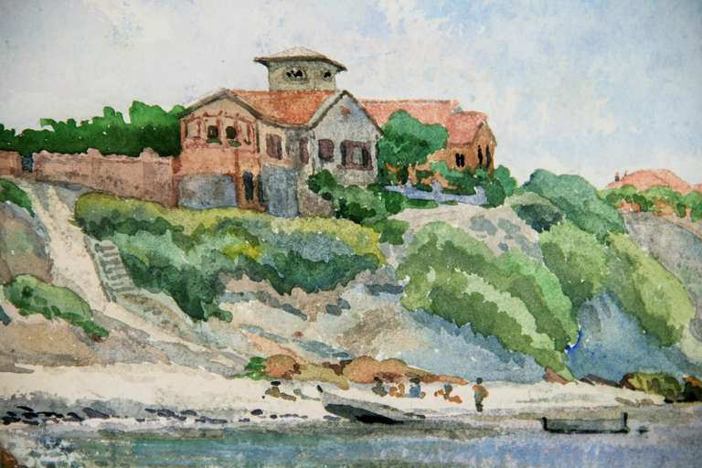 Mid-20th Century French Coast  Watercolor