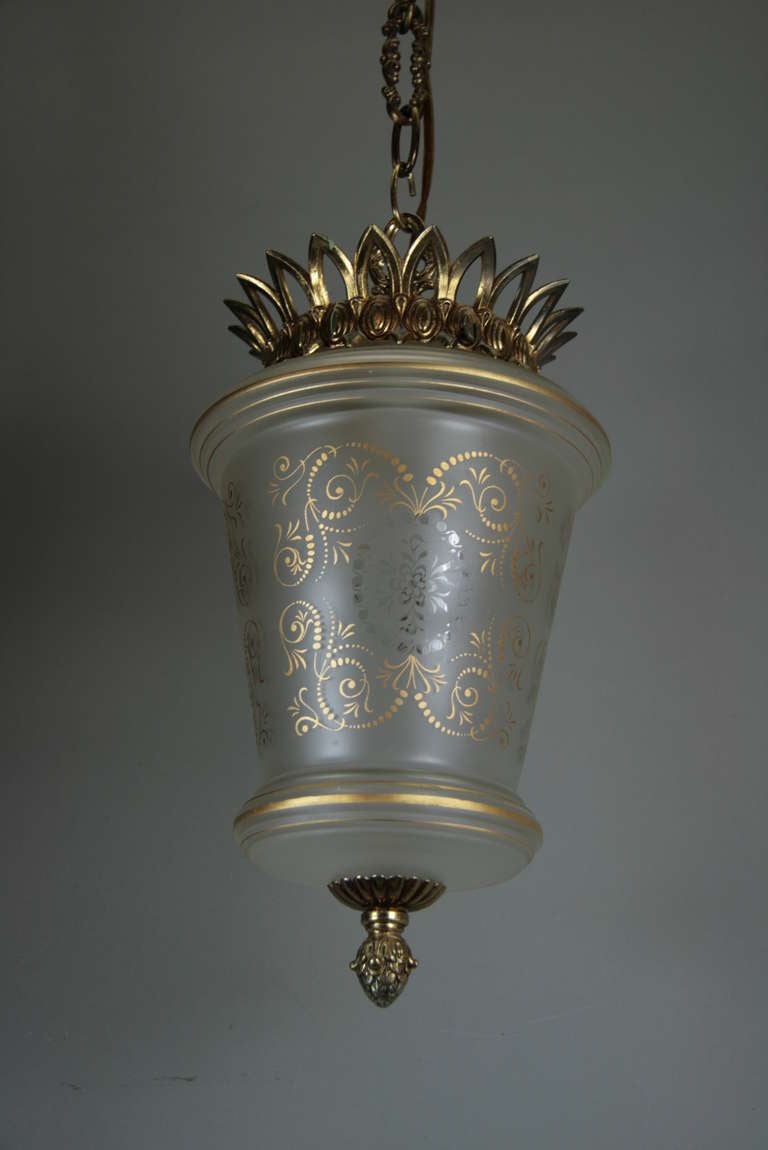 French Frosted Glass Pendants(2 available) For Sale at 1stdibs