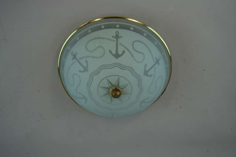 Brass Nautical Frosted Glass Flush Mount