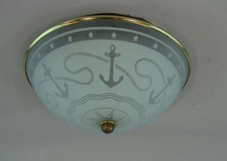 Mid-20th Century Nautical Frosted Glass Flush Mount