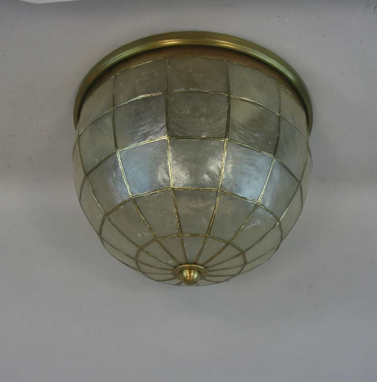  Large Capiz Shell Dome Flush Mount In Good Condition In Douglas Manor, NY