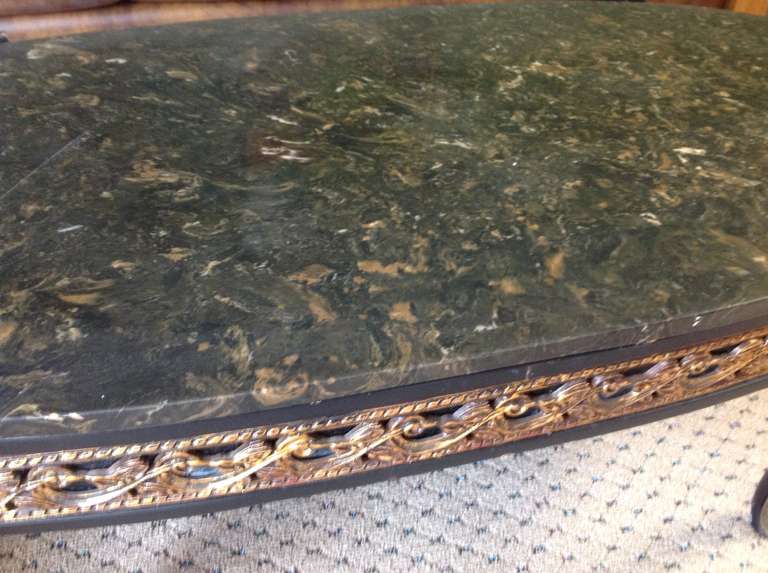 Black Faux  Marble Gilt Coffee Table In Good Condition In Douglas Manor, NY