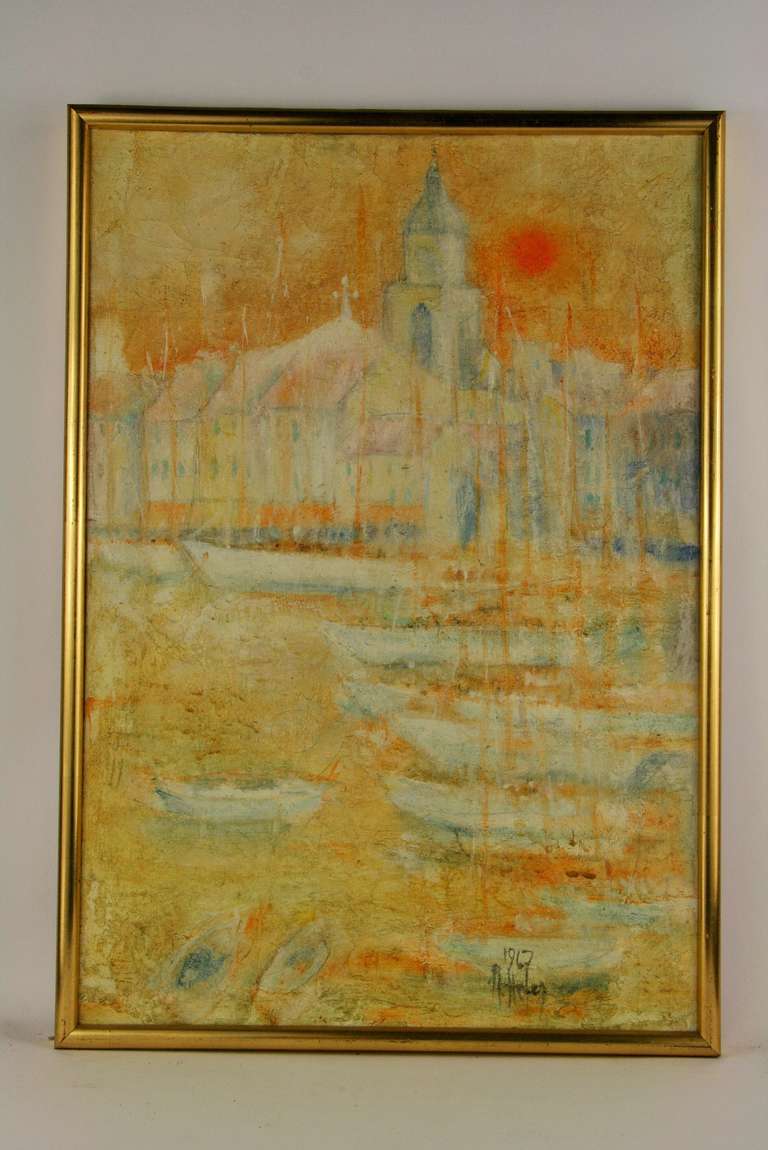 California Mission Sunset Painting In Good Condition In Douglas Manor, NY