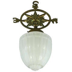 Vintage Compass Brass Glass Pendant